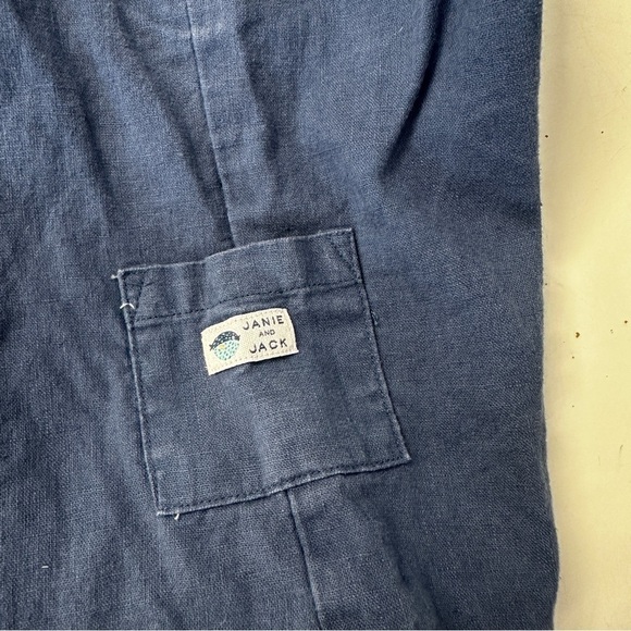 Janie & Jack Navy Short Linen Overall 3-6m - Picture 3 of 5